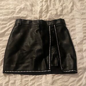 Black Studded Pleather Skirt